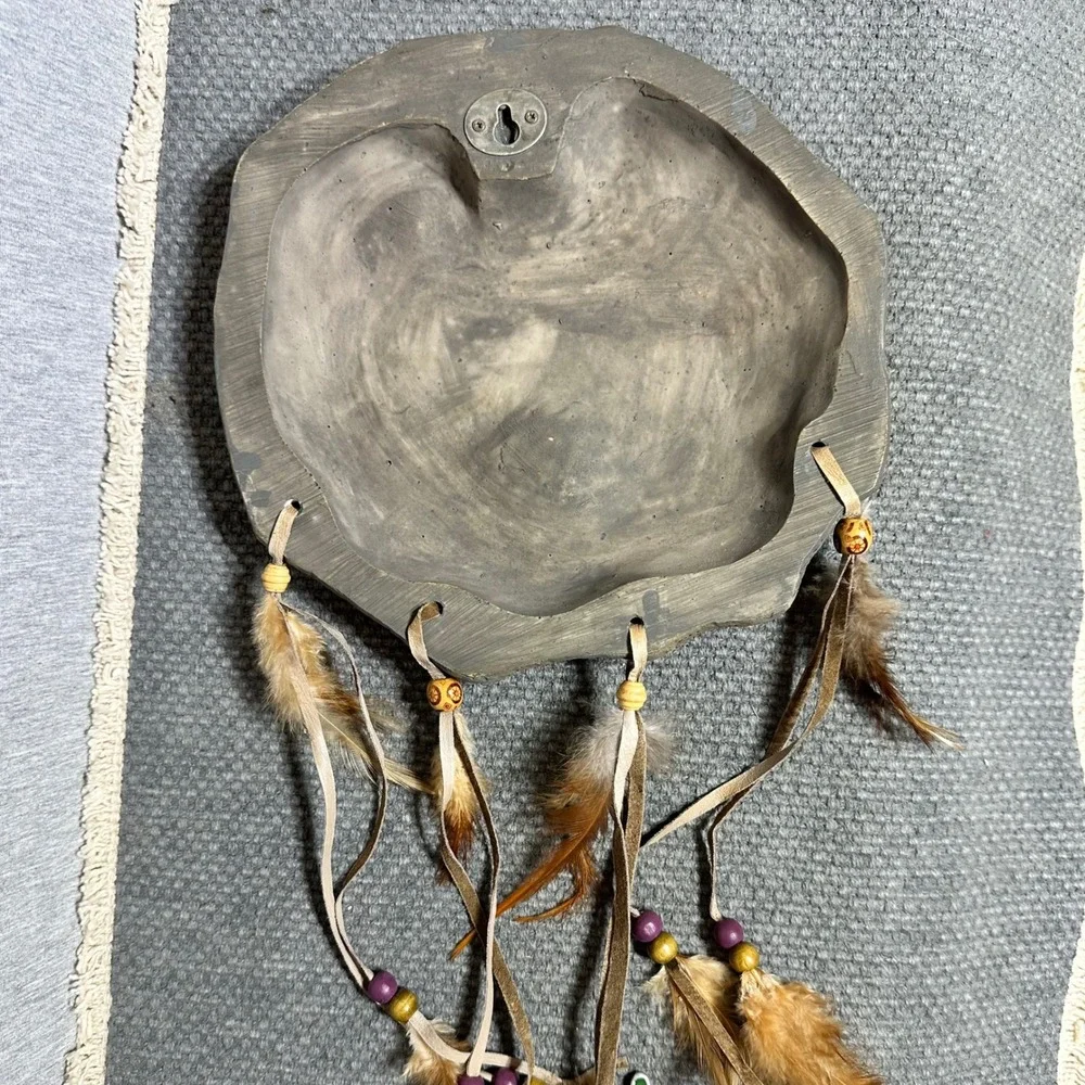 Southwestern Buffalo Bear Wall Art Set Resin Petroglyph Plaques Feathers Beads